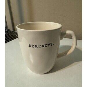 Rae Dunn Magenta "Serenity" Tall Coffee Tea Mug Typewriter Font